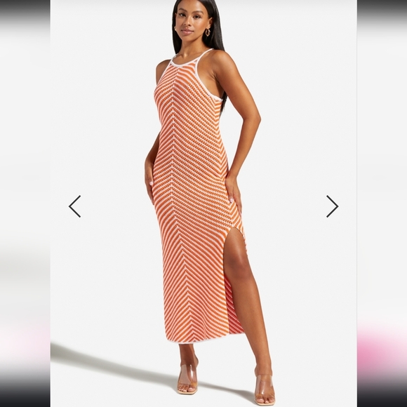 Shoedazzle Chevron Stitch Peach White Pullover Sleeveless Midi Dress XXL Beach - Picture 1 of 15